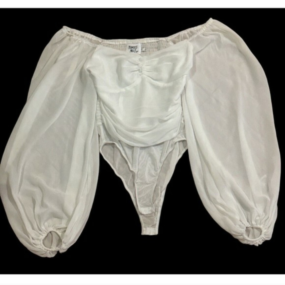 Princess Polly White Sheer Long-Sleeve Ruched Bodysuit - Picture 4 of 6